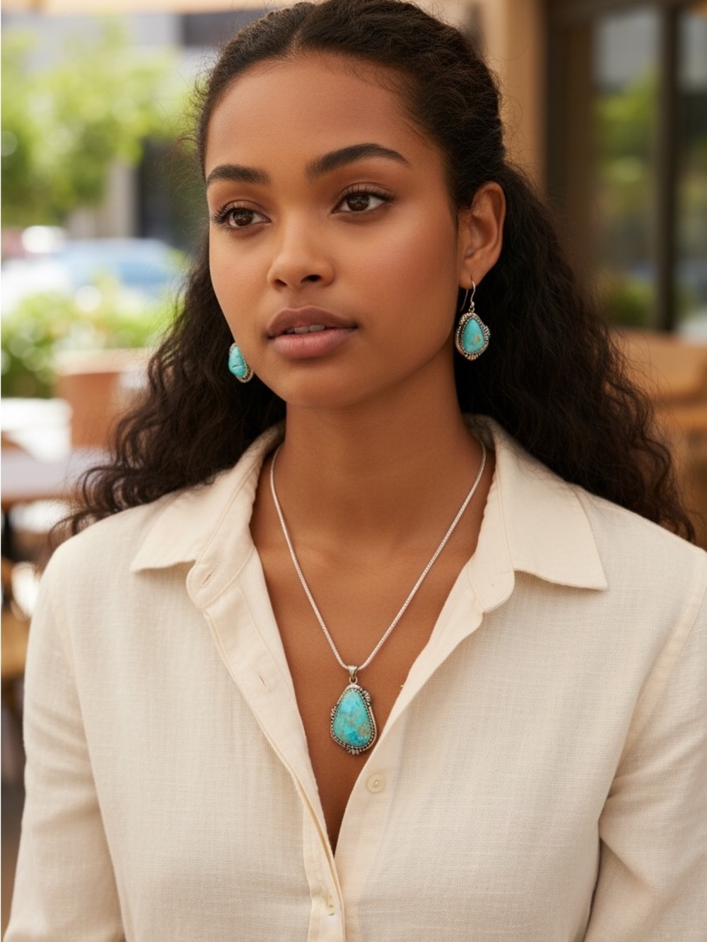 Stauer Turquoise Pendant Necklace and Earrings Set